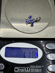 Vintage Sterling Blue Enamel & Blue Stone Fleur De Lis Charm