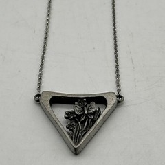Vintage Medici Pewter Floral Butterfly Pendant Necklace, 18” Long