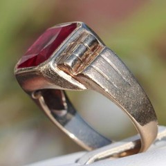 10k yellow gold ring 6.25ct lab created ruby solitaire sz: 11.75 vintage 7.3g N2