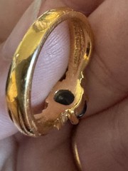 Vintage Gold Plated Dark Blue Faux Sapphire & CZ Ring Size 7