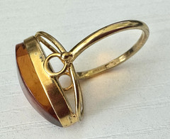 Vintage, 875 Silver Stamped, Vermeil, Russian Baltic Amber Ring, Size 7.75.