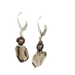 Smoky Quartz Pearl Dangle Latchback Earrings | Vintage Sterling Silver 925