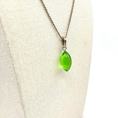 Vtg Sterling Silver 925 Clear Lime Green Lucite Navette Pendant Necklace Deco