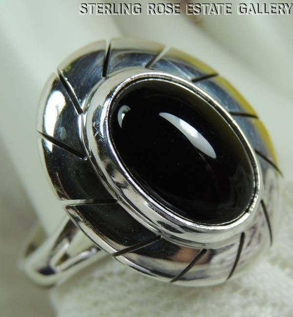 ONYX high domed STERLING SILVER 0.925 ESTATE COCKTAIL BAND RING size 10