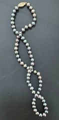 Vintage Black Pearl Necklace – Individually Knotted – Peacock Iridescent Luster