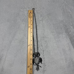 Vintage 1970s Articulated Owl Pendant Necklace Silver Tone Boho Statement 22in