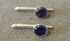 Antique Edwardian PAIR Cufflink Stud Button gold tone royal blue “Swank”mark