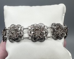 Vintage 800 Silver Filigree Floral Panel Bracelet 7” Ornate European Intricate