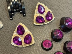 Vintage Lot Of 4 Pairs Rhinestone Black Lucite Runway Dangle 80’s Clip Earrings