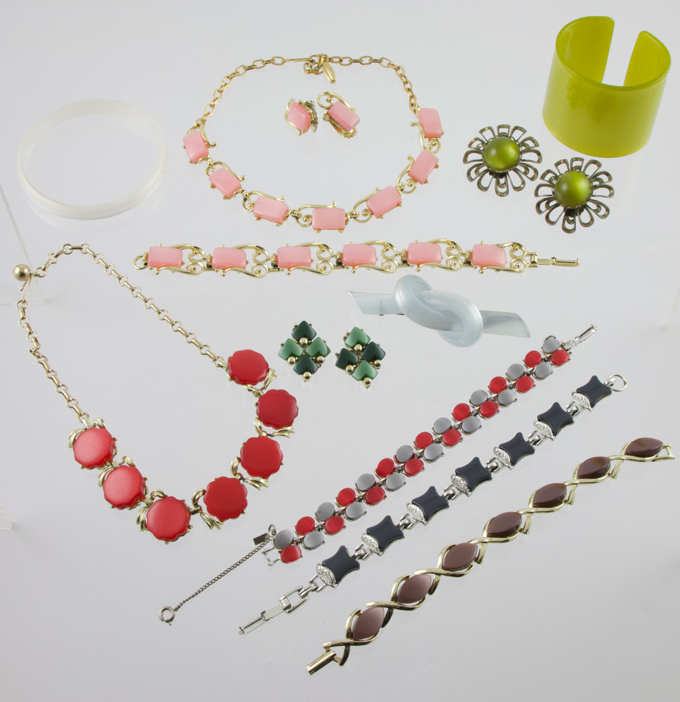 Lot of 12 Moonglow Thermoset Jewelry Necklace Bracelet Brooch Hair Scarf Slide