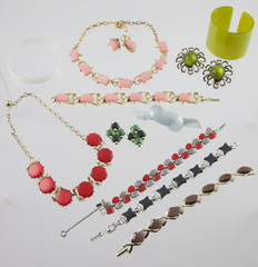 Lot of 12 Moonglow Thermoset Jewelry Necklace Bracelet Brooch Hair Scarf Slide