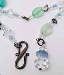 Stunning Sterling Silver Blue Green Art Glass Rock Crystal Necklace 18” 925/1000
