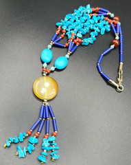 Vintage Southwestern Style Faux-Gemstone Tassel Necklace