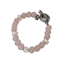 Vtg Sterling Silver Natural 9mm Rose Quartz Baroque Pearls Beaded 7.5″ Bracelet
