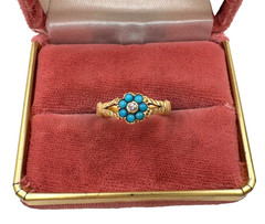 TRUE ANTIQUE VICTORIAN TURQUOISE 14K REAL SOLID YELLOW GOLD GORGEOUS RING S 6.25