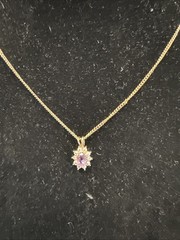 ⭐️Gorgeous Sterling Silver Gold Tone CZ Amethyst Pendant Necklace
