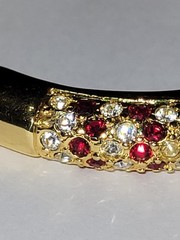 Red White Rhinestone Goldtone Hinge Bangle Bracelet Glam Fashion CostumeJewelry