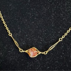 Vintage Gold Tone Wire Caged Gemstone Station Necklace 50″ Long MCM Jewelry