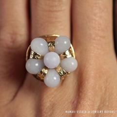 Ming’s Hawaii Lavender Jade 14K Yellow Gold Cluster Ring Size 5.75 w/ Box