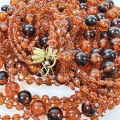 Vintage Necklace Multi Strand Beaded Long Flapper Lucite Root Beer/Cognac 48″