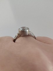 Sterling Silver Bezel Set Round CZ Tapered Baguette Solitaire Ring Size 8.75 925