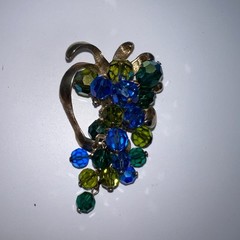 Vintage Schrager Blue & Green Aurora Borealis Crystal Brush Gold Brooch