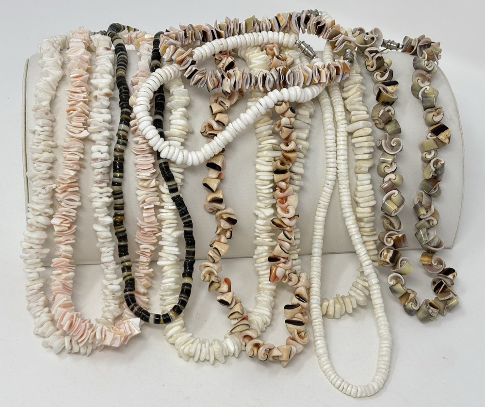 Vintage Y2K 90s Puka Shell Heishi Necklace Lot (10) Surfer Hawaiian Summer Beach