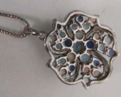 Floral 925 Sterling Silver Flower Pendant Necklace Opal Light & Dark Blue Topaz