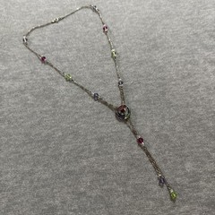 VTG Sterling Silver Lariat Necklace Crystal Bead Handblown Glass Pendant Colored