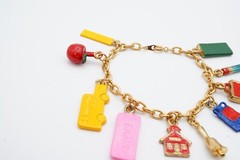 Vintage Charm Bracelet Gold Tone Enamel School Teacher 6.75″