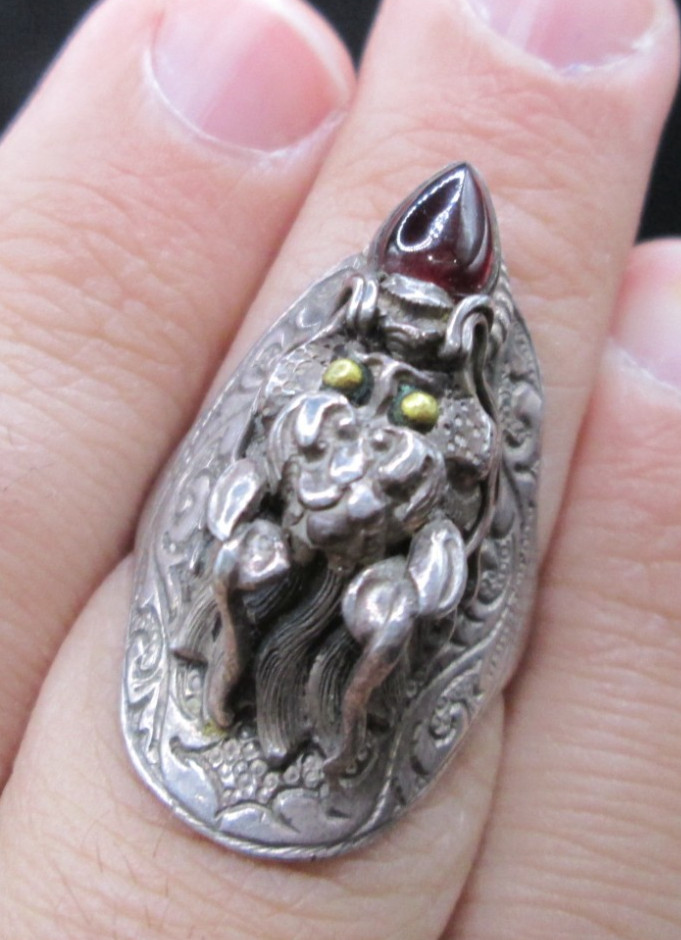 Vintage Nepalese Sterling Silver Handmade Dragon Ring Size 8.75 *