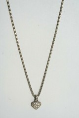 vtg Pave Crystal Necklace Heart Rhinestone Pendant Silver Tone Chain 18″