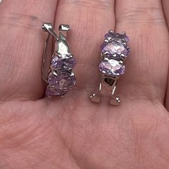 Vintage 925 Amethyst Pastel Half Hoop Earring Sterling Leverback Deco 4.3g