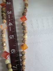 Vintage Carved Stone Rose Pendant Beaded Carnelian Agate Jasper Necklace