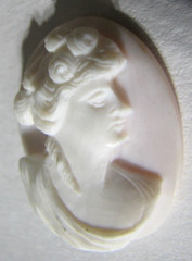 High Relief Conch Shell Cameo Lady Portrait Pink Hand Carved Loose 26mm