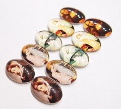 10 of 25x18mm Glass Victorian Art Deco Women Cameos, 5 Different Scenes, Nice