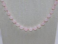 Vintage Hand Knotted Rose Quartz Gold 32″ Round Bead Necklace & Pierced Earrings