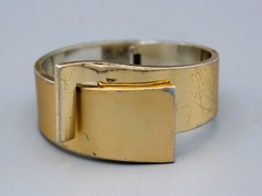 Lanvin Paris 2 Tone Runway Bracelet Gloss-Flat Gold Tone Futuristic Clamper H81