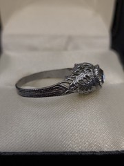 Antique / Vintage Art Deco Filigree Ring Clear Glass Stone Size 6.5 Silver Tone