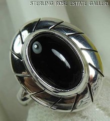 ONYX high domed STERLING SILVER 0.925 ESTATE COCKTAIL BAND RING size 10