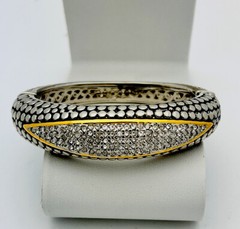 1990s 2 Tone  Designer Look 100 Crystal Hinged Bangle Bracelet 6 1/2”-7”