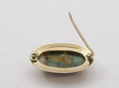 Unakite Cabochon Engraved Pin 10 Karat Yellow Gold 32 mm x 21 mm
