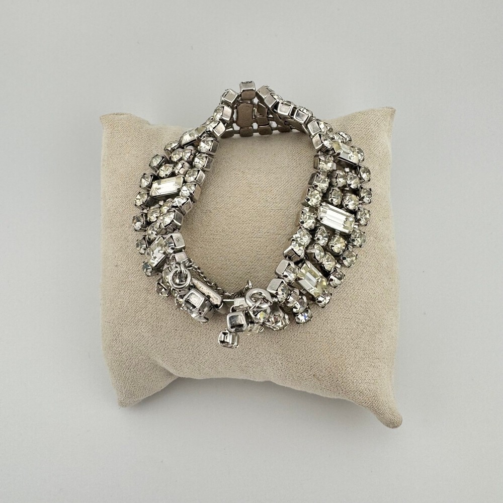 Vintage Signed WEISS Clear Rhinestone Bracelet 1950s Mixed Baguette round E