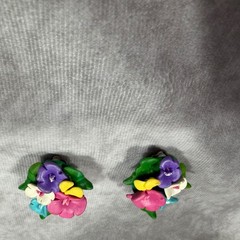 Vtg Clip On Earrings Lot 80s Pink Plastic Geometric & Polymer Clay Flower Floral