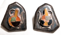 VINTAGE SOUTHWEST STERLING SILVER MOSAIC SCREW IN EARRINGS