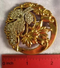 Victorian Vintage Repousse Flower Art Nouveau Art Deco Brooch 2″ Fine Detail