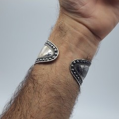 DELL Bead Modernist Abstract – Sterling Silver 925 Wide Cuff Bangle – 6.8″
