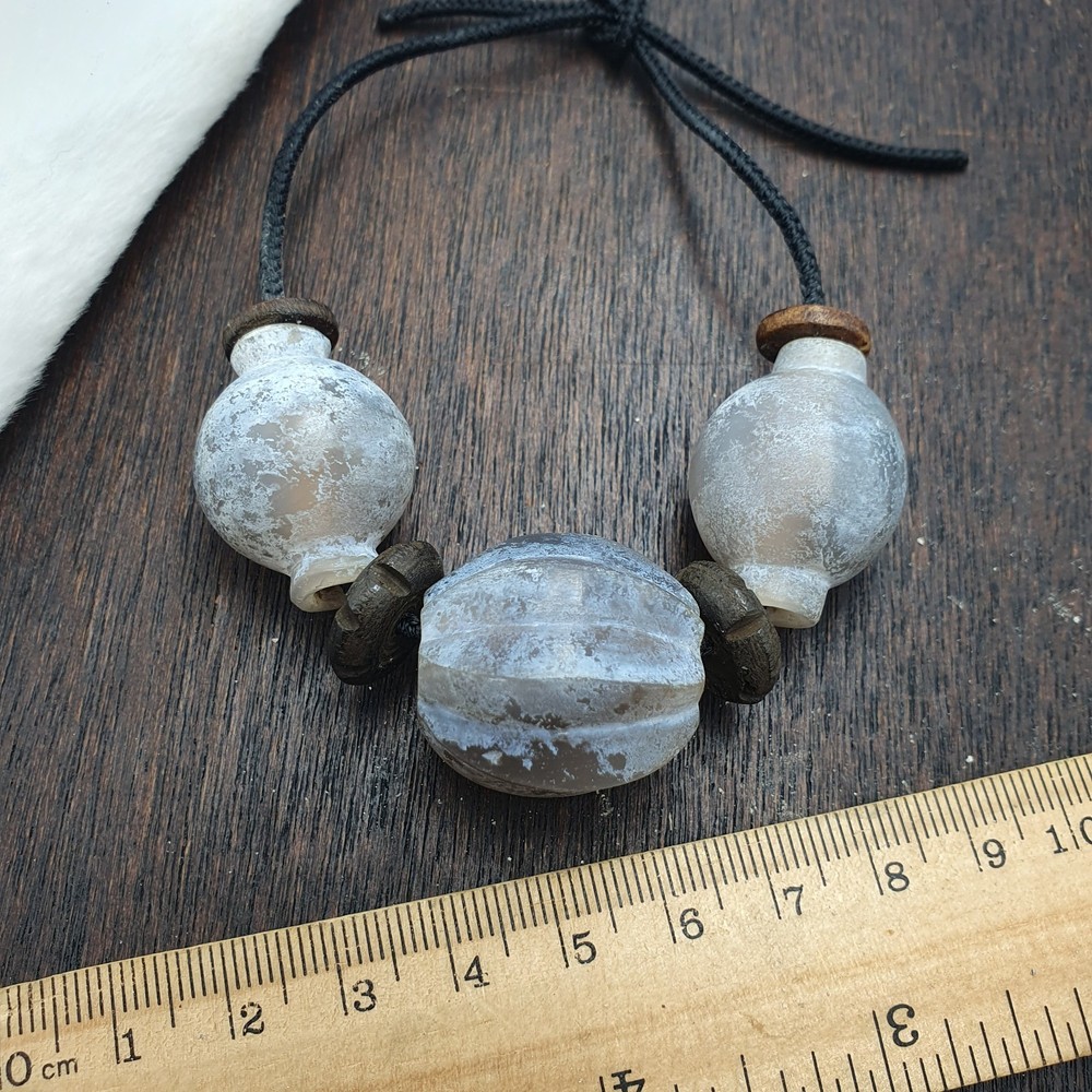 Antique Style Unique carved Gray agate melon shape beads Patina Beads Lot