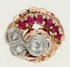 Antique Deco Diamond Ruby Ring .63CT 14K Rose Gold Size 5.5