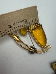 Vintage Brooch Estate Flower Lantern Simulated Citrine Rare Large Unsigned LX